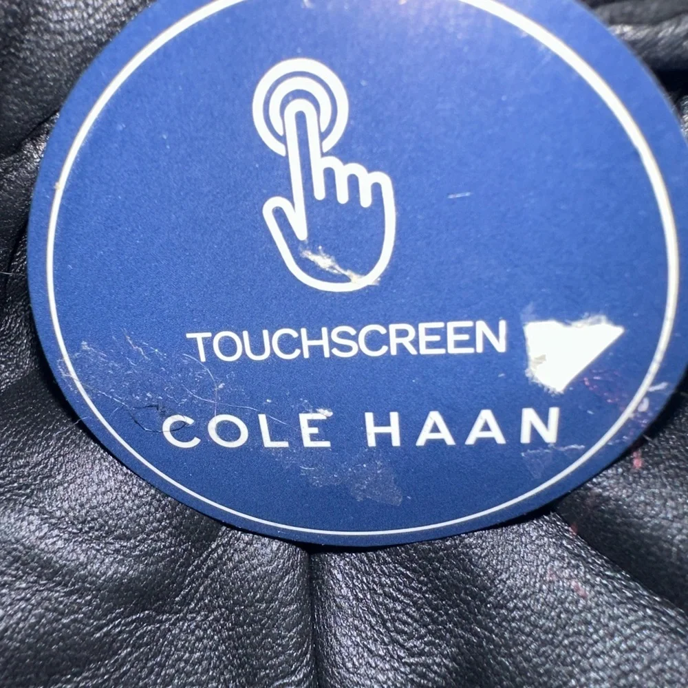 Cole Haan Woven Backed Gloves TOUCHSCREEN Leather Glove in Black MEDIUM NWT